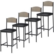 Ourlova Bar Stools Set of 4 PU Upholstered Barstools 25.2 inch Modern Counter Height Barstools with Back and Footrest Dining Chairs for Bar Dining Room Gray