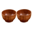 thumbnail image 1 of 2 Pcs Bol en Bois Fait à la Main Résistant aux Bris Anti-Choc Sans Assiette pour Cuisine Maison Restaurant (Brun), 1 of 6