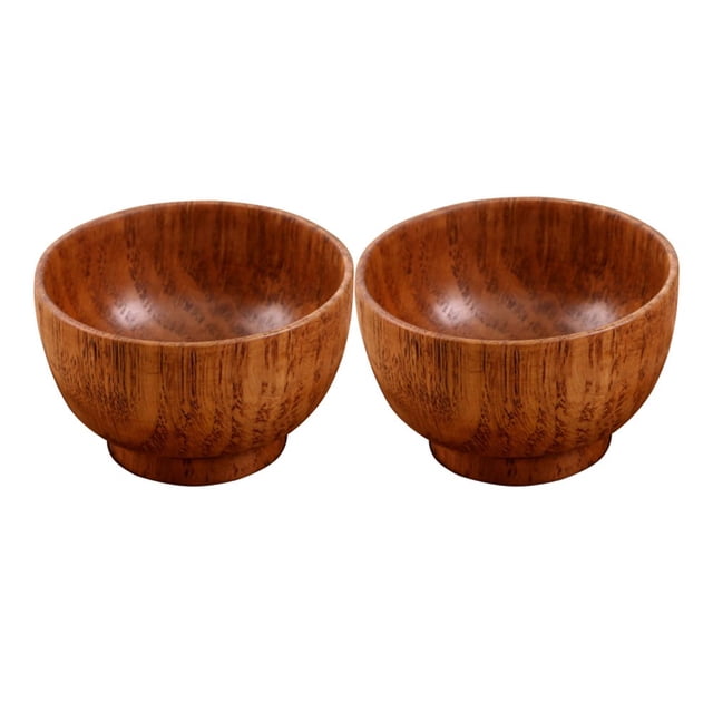 2 Pcs Bol en Bois Fait à la Main Résistant aux Bris Anti-Choc Sans Assiette pour Cuisine Maison Restaurant (Brun)