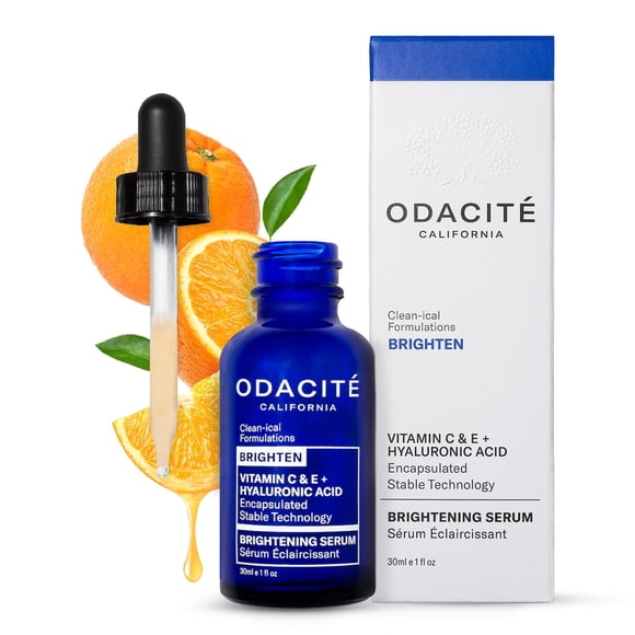 Odacite Sérum Facial Éclaircissant à la Vitamine C et à l'Acide Hyaluronique - Sérum Facial Anti-âge Cible la Perte de Fermeté et les Taches Brunes - Squalane, Vitamine