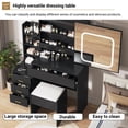 thumbnail image 4 of Vanity Desk Set with 3-Color Dimmable LED Mirror, Sliding Hidden Mirror Design, Built-in Power Outlet, 4 Storage Drawers and Shelf, Cushioned Stool for Bedroom, 4 of 8