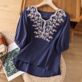 thumbnail image 2 of Pompotops Blouse à Col en V pour Femmes en Coton et Lin à Manches Trois-Quarts avec Manches Lanterne Liquidation, 2 of 5