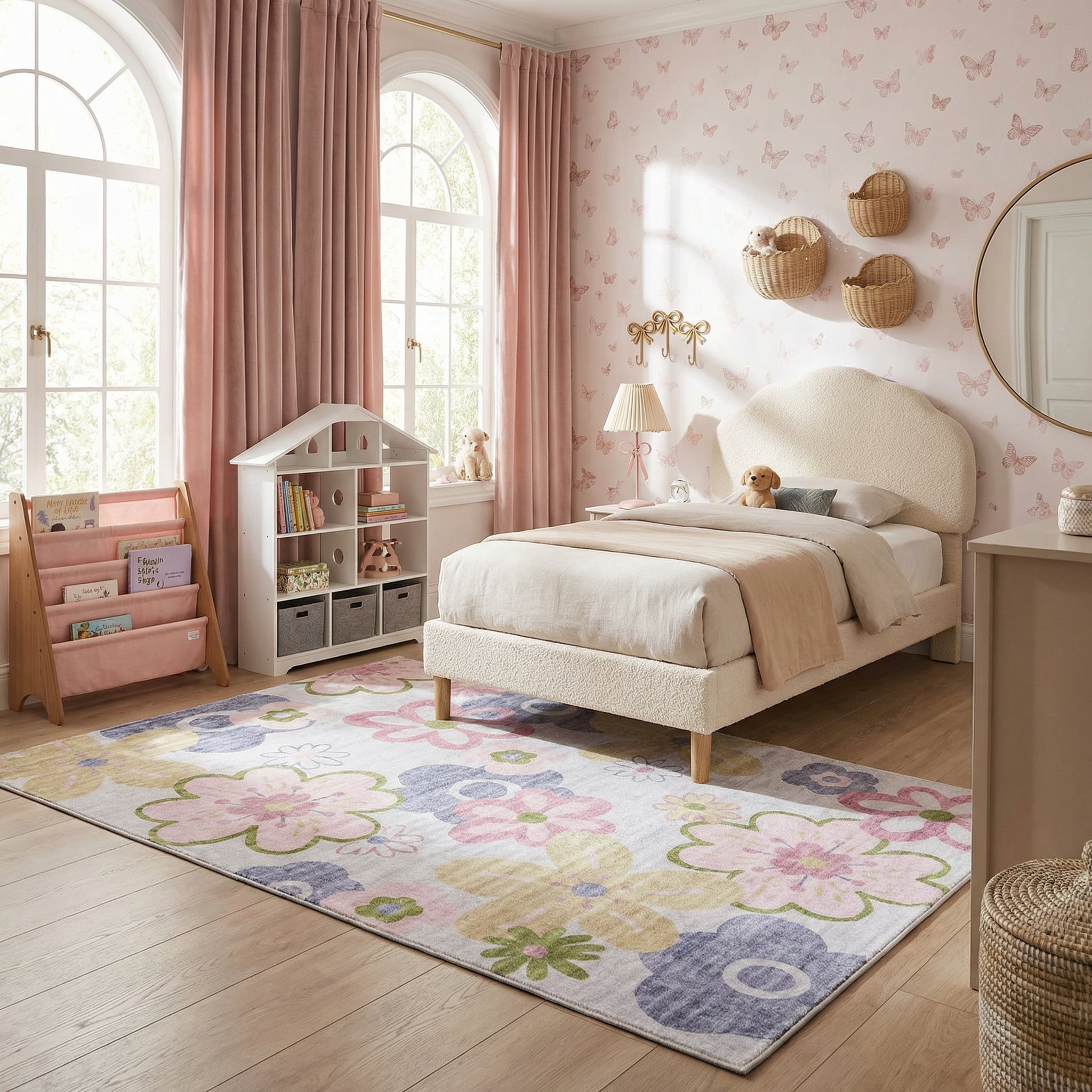 Rug Branch Soft Steps Playtime Fun Floral Soft Area Rug, Pink Purple - Boys & Girls in Playroom, Nursery, Bedroom