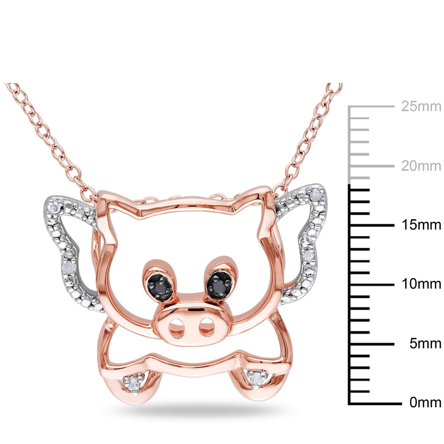Pendentif ''Quand les cochons voleront'' Asteria avec accents de diamants noirs et blancs, en argent double-ton, 18 po