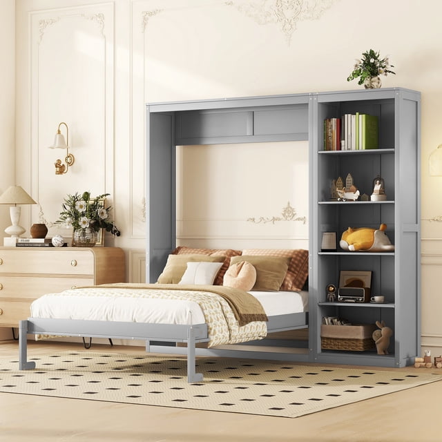 LHYY Lit Escamotable Format Grand avec Étagères, Gris