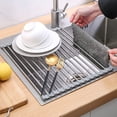 thumbnail image 2 of Meitianfacai Over The Sink Dish Drying Rack, Roll up Sink Dish Drainer Rack Foldable Kitchen Stainless Steel Dish Rack Sink Drying Rack (14.5"x 11.4"), 2 of 8