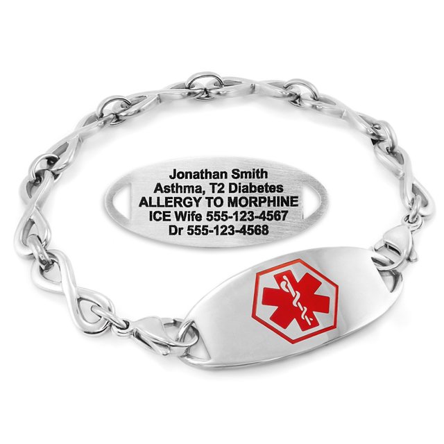 MedicEngraved Stainless Steel Custom Medical Alert Bracelet - 6mm Infinity Link