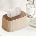 thumbnail image 5 of European-Style Elastic Tissue Box for Home and Office Desktop, Universal Fit, Durable Plastic with Rounded Edges, Modern Vertical Stripe Design(Beige), 5 of 5