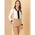 thumbnail image 2 of INSPIRE CHIC Women's Split Neck Pleated Front Contrast Color Blouse Tops, 2 of 6