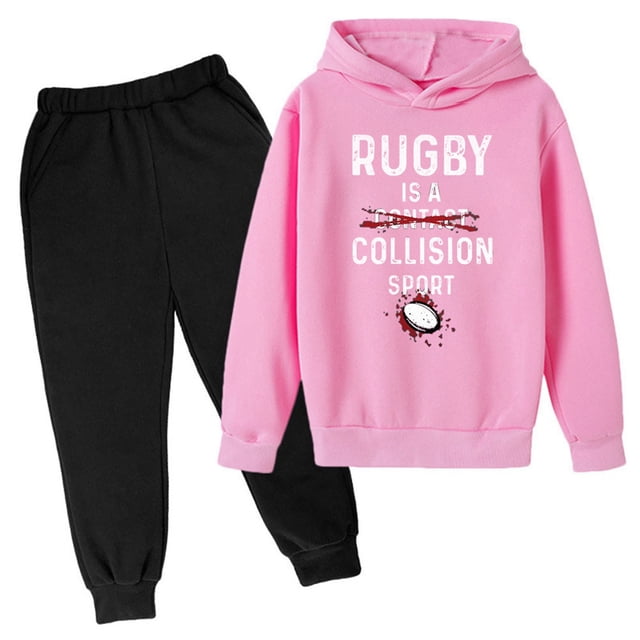 Hiiyo Toddler Girlss Outfits Rugby Letter Print Hoodie and Sweatpants Sports Sweatsuit