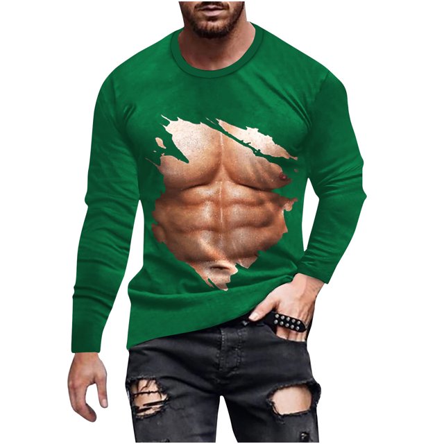 T-Shirts Sans Manches pour Hommes T-Shirt Révélateur de Muscles pour Hommes T-Shirt 3D Imprimé Non Positionné à Manches Longues Col Rond T-Shirt Décontracté Haut Blouses T-Shirts en Coton pour Hommes T-Shirts d'Été pour Hommes