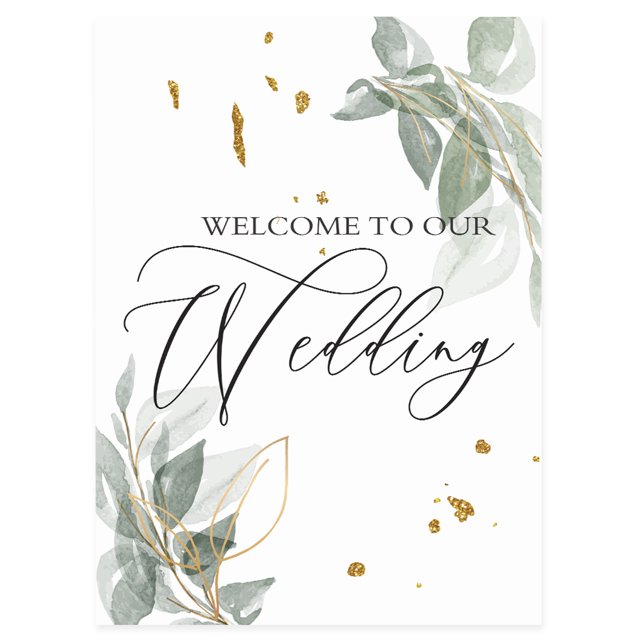 Darling Souvenir MADE WITH LOVE Leaf With Gold FlakesLargeWelcomeSign, Decorative PosterWelcomeTo Our Wedding Poster For Easel Wedding Collection- 18x12