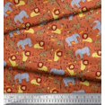 thumbnail image 2 of Soimoi Orange Polyester Crepe Fabric Lion,Giraffe & Elephant Kids Decor Fabric Printed BTY 42 Inch Wide, 2 of 3