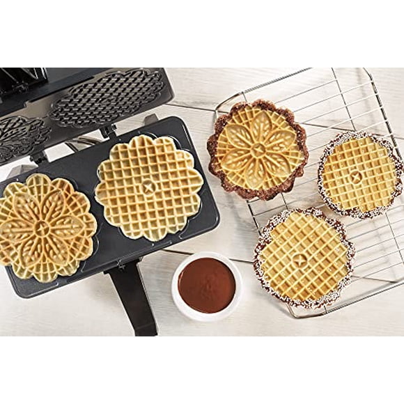 Pizzelle Maker- Non-stick Electric Pizzelle Baker Press Makes Two 5-Inch Cookies at Once- Recipes Included