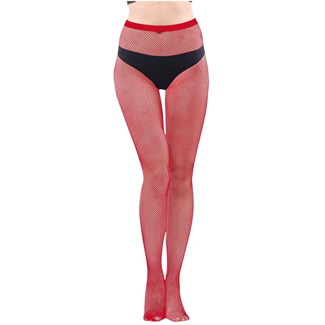 Penkiiy Bas Résille pour Femmes Chaussettes de Mode pour Femmes Couleur Chaussettes Perforées à la Mode Chaussettes en Filet de Pêche Super Élastiques Chaussettes à Bout Fermé en Maille Collants Rouges