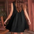 thumbnail image 4 of Penkiiy Robe Courte Sans Manches à Col en V pour Femme, Ample, d'Été, Plissée, Évasée et Fluide, 2TG, Noire, 4 of 7
