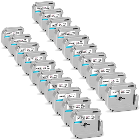 Anycolor 20-Pack M-K231s Label Tape Compatible with Brother P Touch M Tape M-K231 M-231 MK231 12mm 0.47 White Tape for Brother PTouch PT-M95 PT-90 PT-70 PT-65 PT-45 Label Maker Tape Refills