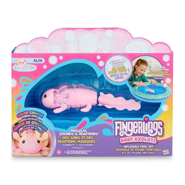 Axolotl interactif pour bébé Fingerlings avec piscine gonflable, Alix (rose)