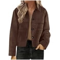 thumbnail image 2 of Plus Size Suede Jackets For Women 2025 Casual Button Down Cropped Jacket Fall Long Sleeve Outerwear Coats Work Clothes, 2 of 8