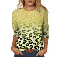 thumbnail image 1 of CEHVOM T-shirt Ample à Imprimé Léopard pour Femme, Manches 3/4, Col Rond, Haut Décontracté, Liquidation, 1 of 5