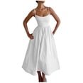 thumbnail image 2 of RBCKVXZ Robe Corset pour Femmes à Bretelles Spaghetti Bustier Robes Midi Unies Fluides Ourlet Plissé Décolleté Plongeant Robe de Soirée Blanc TG, 2 of 6
