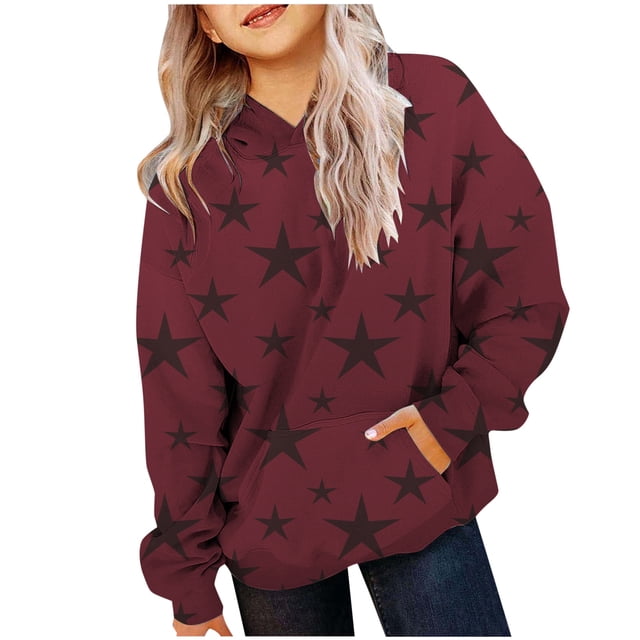 FAOWME Sweat à Capuche Imprimé à Manches Longues pour Filles Chandail Rouge Brique 4-5 Ans
