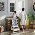 thumbnail image 2 of Qaba 2 in 1 Toddler Tower Kitchen Helper w/ Chalkboard, Safety Rail, White, 2 of 10