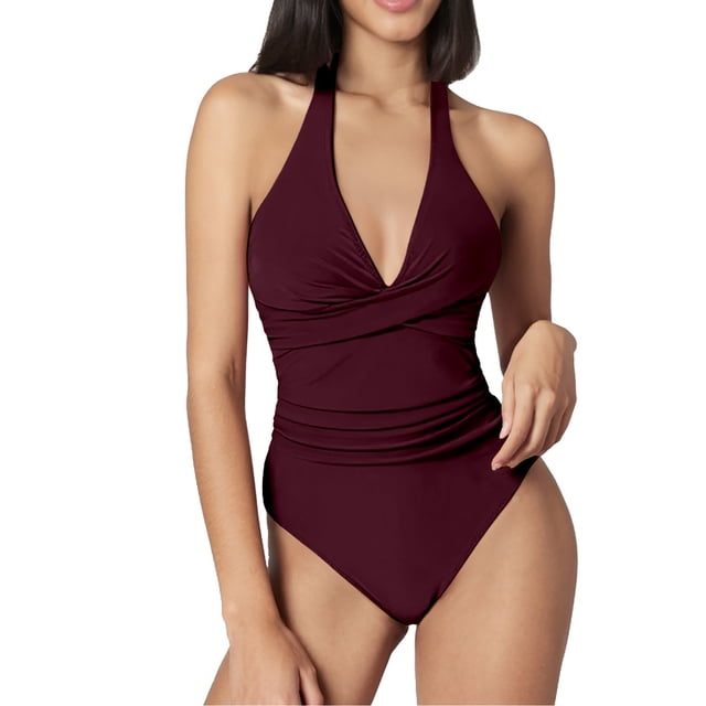 Swimwear Suit Women V One Control Pieces Bathing Tummy Ruched Swimsuits, Suitable For Rainy Days