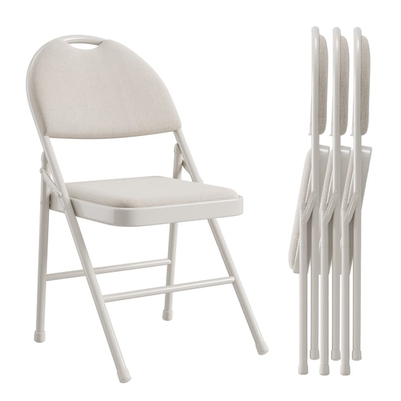 BeesClover Folding Chair 4-Piece Set, Metal Folding Chair with Non-Slip Foot Pads, Chair with Cotton Linen Seat and Metal Support, for Indoor and Outdoor, Room, Restaurant