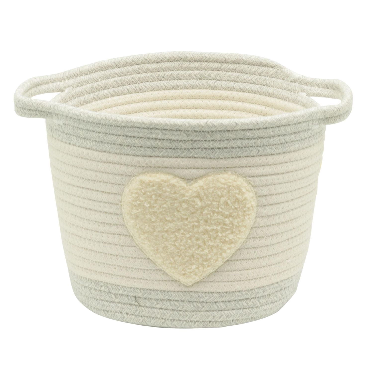 Cotton Rope Storage Basket with Boucle Heart Patch