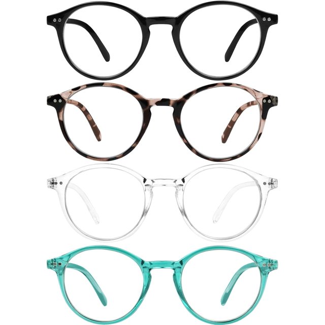 Blue Light Blocking Glasses Men Women Vintage Computer Glasses Blue Light Protection Round Rim Frame Anti Eyestrain Blue Light Blocker Eyeglasses (4 Pack)
