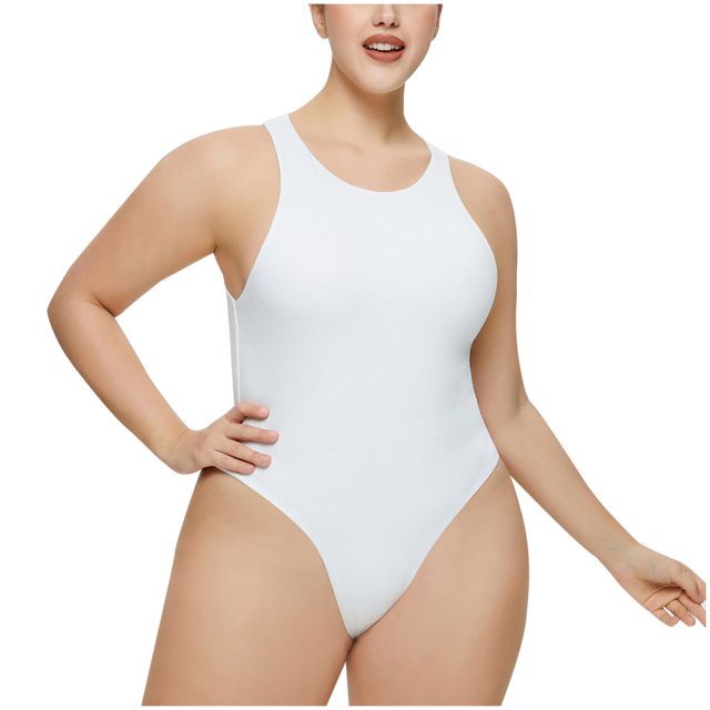 Yuyuzo Bodysuits for Women Belly Control Sleeveless Racerback Tank Top 1 Piece Crew Neck Rompers