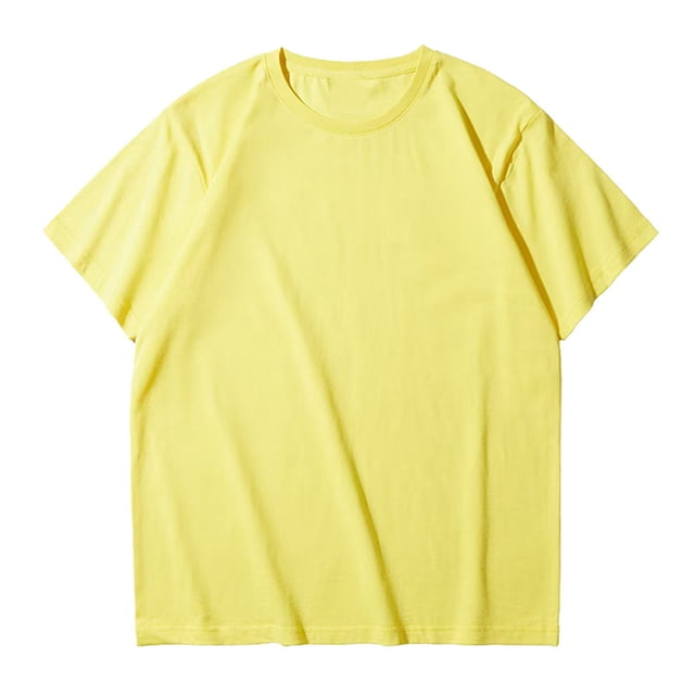Pisexur T Shirts for Man , Hommes Couleur Unie Mode Décontractée Ventilée Col Rond Exercice Manches Courtes Haut Jaune,P Chemises de Golf Hommes & Chemises Hommes