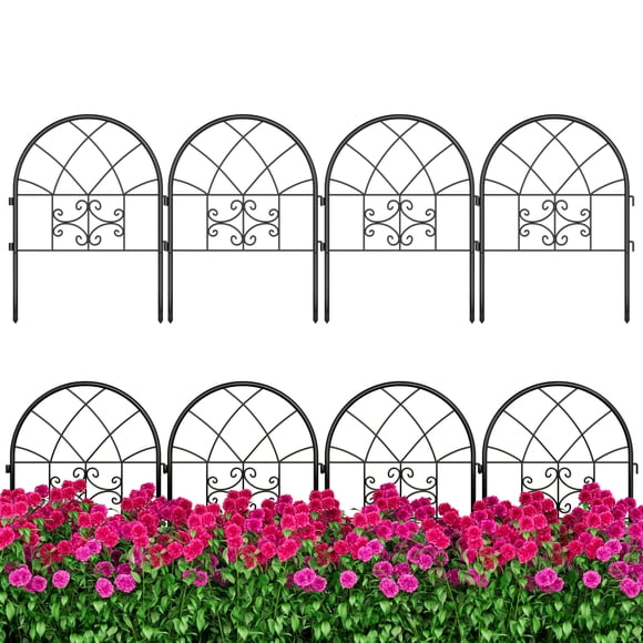 Metal Garden Fence Panels – Black 19.69*25.79 inch Rustproof No-Dig Decorative Arched Edge – Includes Ground Stakes – Yard, Patio, Flower Beds & Animal Barrier – 4PCS