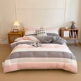 thumbnail image 1 of Todaioua Grey Pink Striped Washed Microfiber Quilt All Season Lightweight Comforter for Bed Dormitory Air Conditioning Soft Warm Breathable Bedding Reversible Easy Care Throw Blanket, 1 of 7