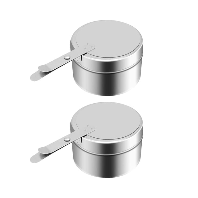 DOLITY 2 Pcs Réchaud de Brûleur en Conserve pour Réchaud Canettes de Carburant, avec Porte-Carburant Ronds en Acier Inoxydable avec Couvercles et Poignées Pratiques. Conçus pour une conduction Thermique Efficace, Ces Porte-Carburant Sont Idéaux pour Ensembles de Réchauds pour Réchaud, Réchauffe-Buffets et Fournitures de Traiteur. Chaque Porte-Carburant Mesure 15,5 cm x 9 cm x 6 cm et Convient aux Grilles pour Réchaud, Casseroles pour Aliments et Poêles à Eau Sans Coulure.