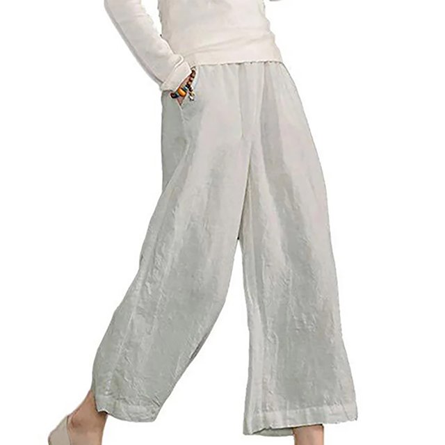 RKSTN Womens Pants Multiple Solid Color Cotton Linen Loose Casual Wide Leg Capris Loose Comfortable Pants