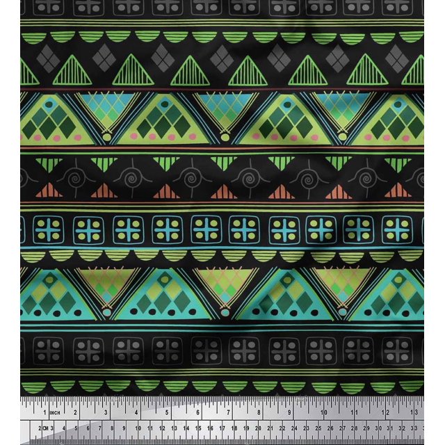 Soimoi Satin Silk Fabric Aztec Geometric Print Fabric by Yard 42 Inch Wide