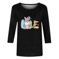 thumbnail image 4 of Xihbxyly Hauts Grande Taille pour Femmes Manches 3/4 T-shirt Imprimé Col Rond de Pâques Manches 3/4 Chandail Col Rond Cadeau de Vacances, 4 of 5