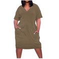 thumbnail image 2 of BEFOKA Robe pour Femme Grande Taille, Liquidation de Robes d'Été pour Femmes, Robe Unie Grande Taille à Manches Courtes et Col avec Poches pour Femme, 2 of 5