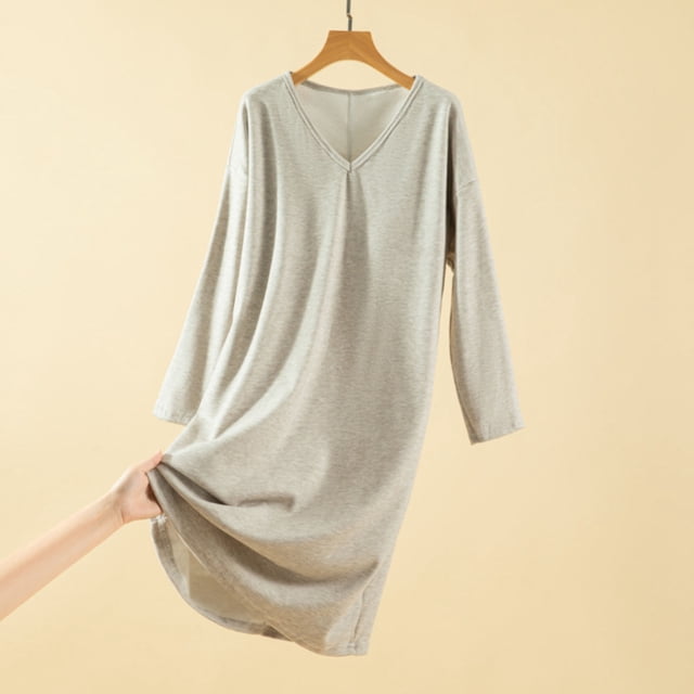 HongQid Chemises de Nuit Manches 3/4 Chemise de Nuit Col en V Douce Tenue de Nuit Décontractée Chemises de Sommeil Robe de Pyjama Ample avec Poitrine Rembourrée