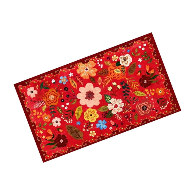 Retro Floral Pattern Floormat for Indoor Living Areas with Non- Water Absorbent Polyester Carpet for Home Décor and Everyday Use