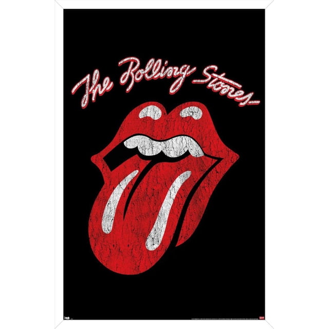 Rolling Stones - Affiche Murale à Logo Classique, 22,375 Po x 34 Po Mettant en Vedette les Emblématiques Lèvres et Langue Rouges avec une texture Fissurée et Usée sur Fond Noir, Imprimée sur Papier d'Affiche Lustré, Convient pour l'Encadrement Ou la Suspension comme art Mural dans les Chambres, Bureaux Ou Dortoirs.