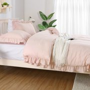 JoanKaren Queen Size Ruffle Fringe Duvet Cover Set,Soft Microfiber,1 Duvet Cover & 2 Pillowcases,Breathable & Durable,90"x90",Pink