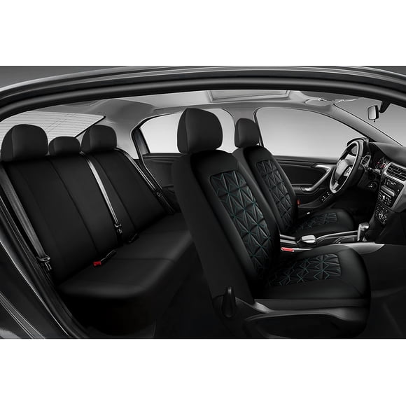 Auto Drive 3D Quliting Leather Car Seat Cover Full Set Black/Teal