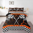 thumbnail image 2 of Erosebridal Sport Racing Checkered Bedding Toddler Comforter Set, Orange Down Comforter, Chic Honeycomb Decor, Ultra Soft 2pcs, 2 of 8