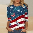 thumbnail image 2 of QIPOPIQ T-Shirts à Manches 3/4 pour Femmes, Coupe Ample Décontractée, Col Ras du Cou, T-Shirts Mignons Unis, Tuniques à Manches Trois Quarts, Liquidation, 2 of 5