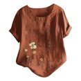 thumbnail image 1 of EQWLJWE Chemises pour Femmes Liquidation T-Shirts pour Femmes Femmes Manches Courtes Décontracté Col Rond Imprimé Ample Tunique à Boutons Chemise Blouse Hauts, 1 of 5
