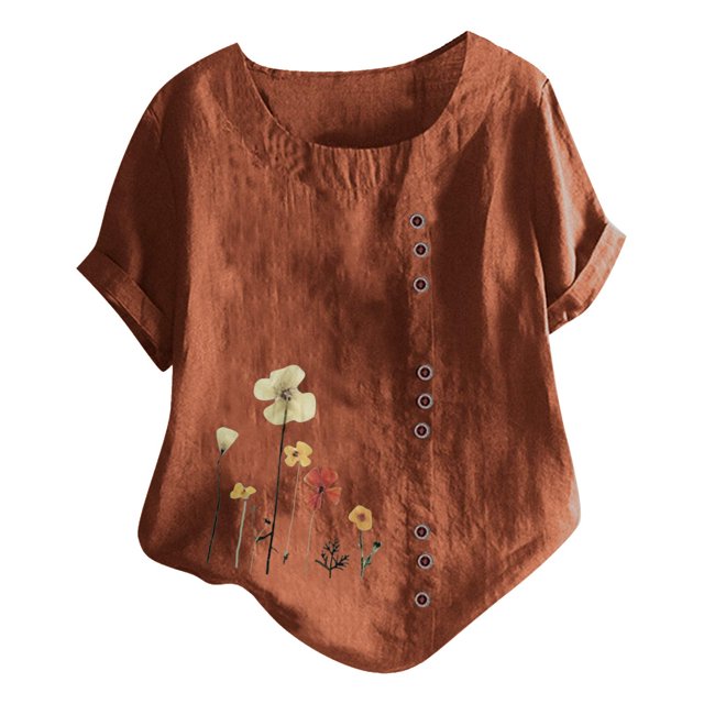 EQWLJWE Chemises pour Femmes Liquidation T-Shirts pour Femmes Femmes Manches Courtes Décontracté Col Rond Imprimé Ample Tunique à Boutons Chemise Blouse Hauts