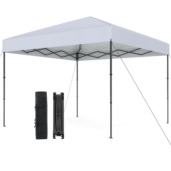 Gymax 10 X 10 FT Pop up Canopy Tent w/ Portable Carrying Bag 8 Stakes 4 Wind Ropes White